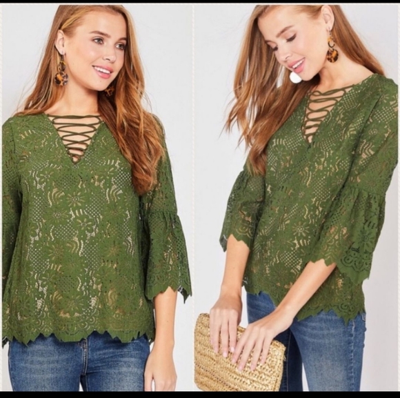 Olive Lace Front Top - Picture 3 of 3